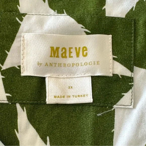 Anthropologie Green and White Geometric Long Sleeve Dress Size 2x - Picture 7 of 16